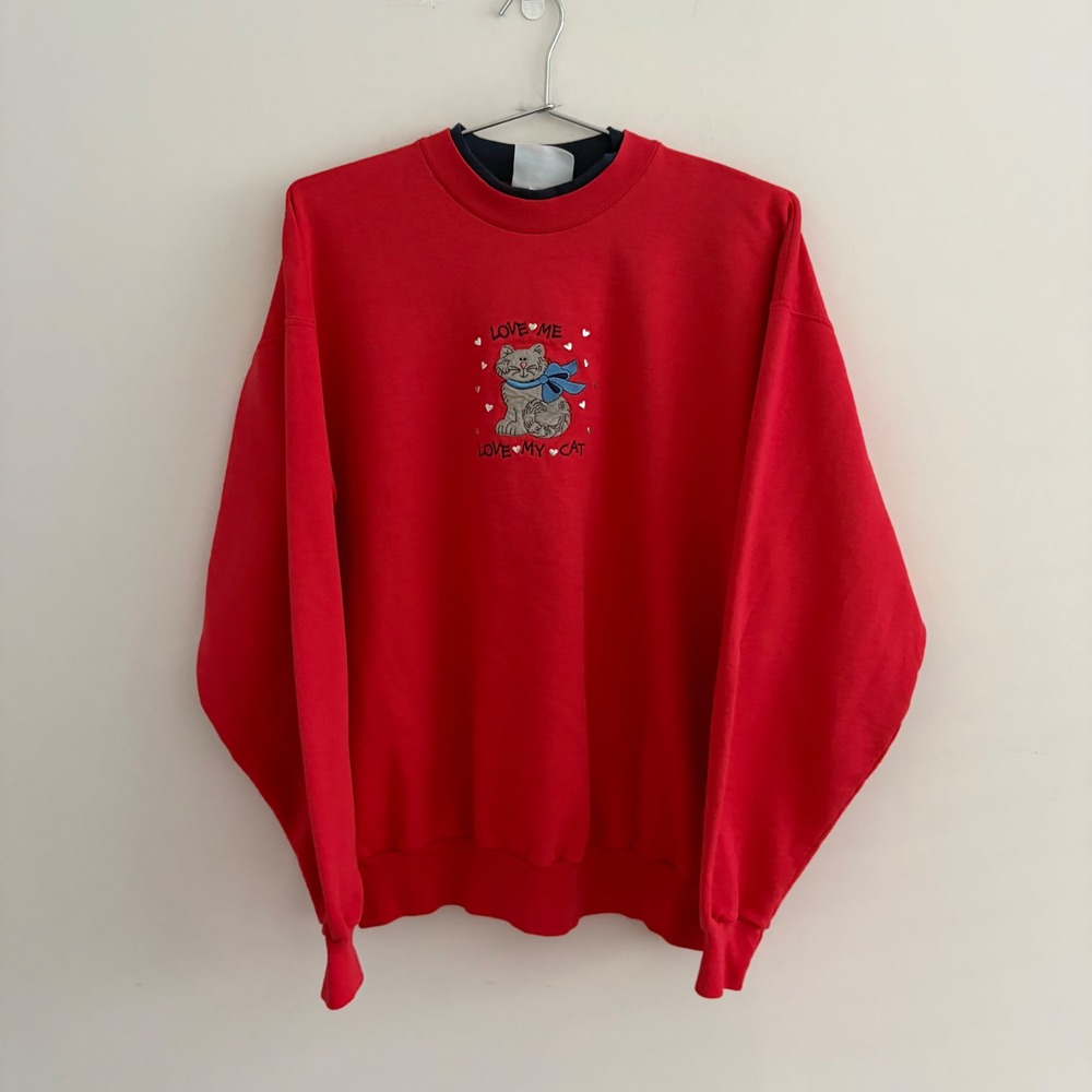 MC Energy Sportswear Red Love Me Love My Cat Embroidered Sweatshirt Large